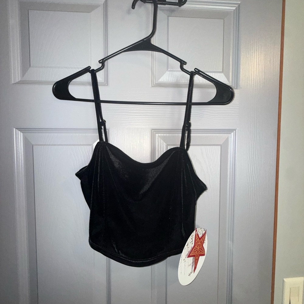 Mixed Threads Los Angeles Black Velvet Crop Top with Pearl Chains